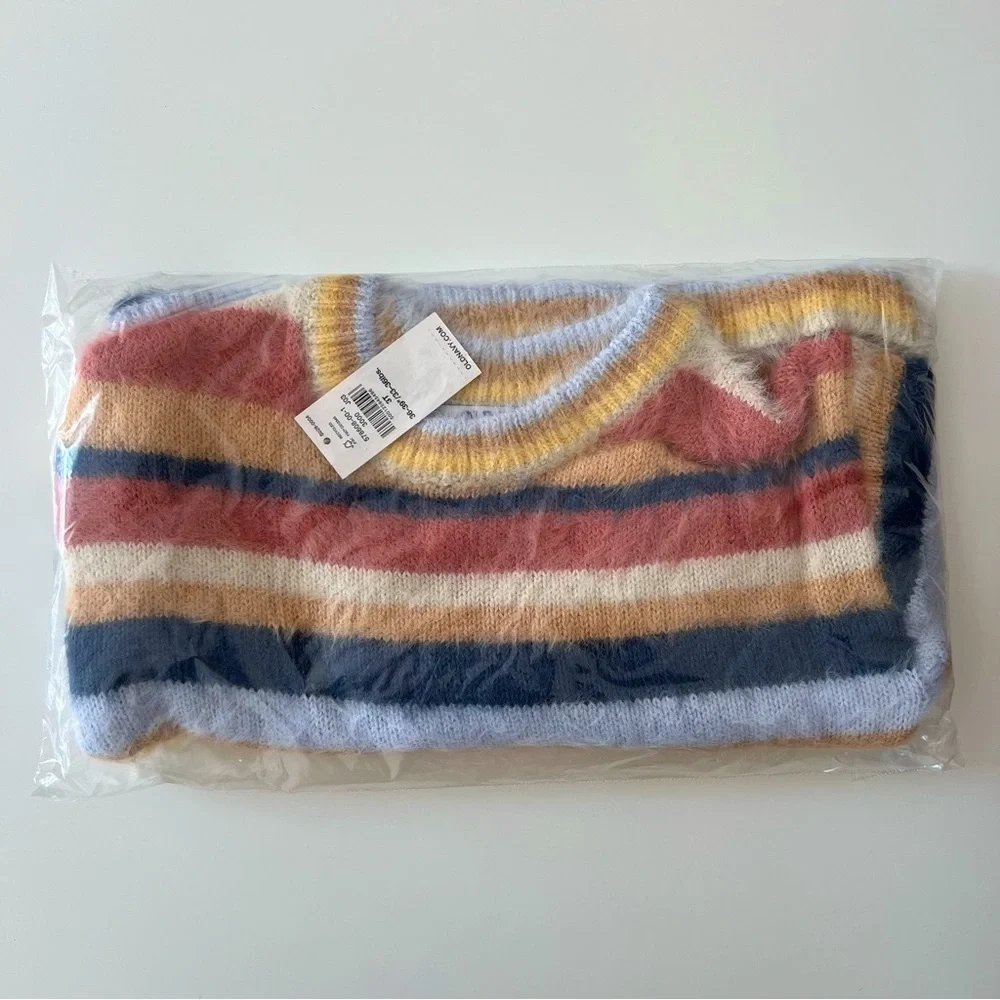 OLD NAVY Y2K Style Sweater Toddler Kids Eyelash Multicolor Striped Soft Fuzzy